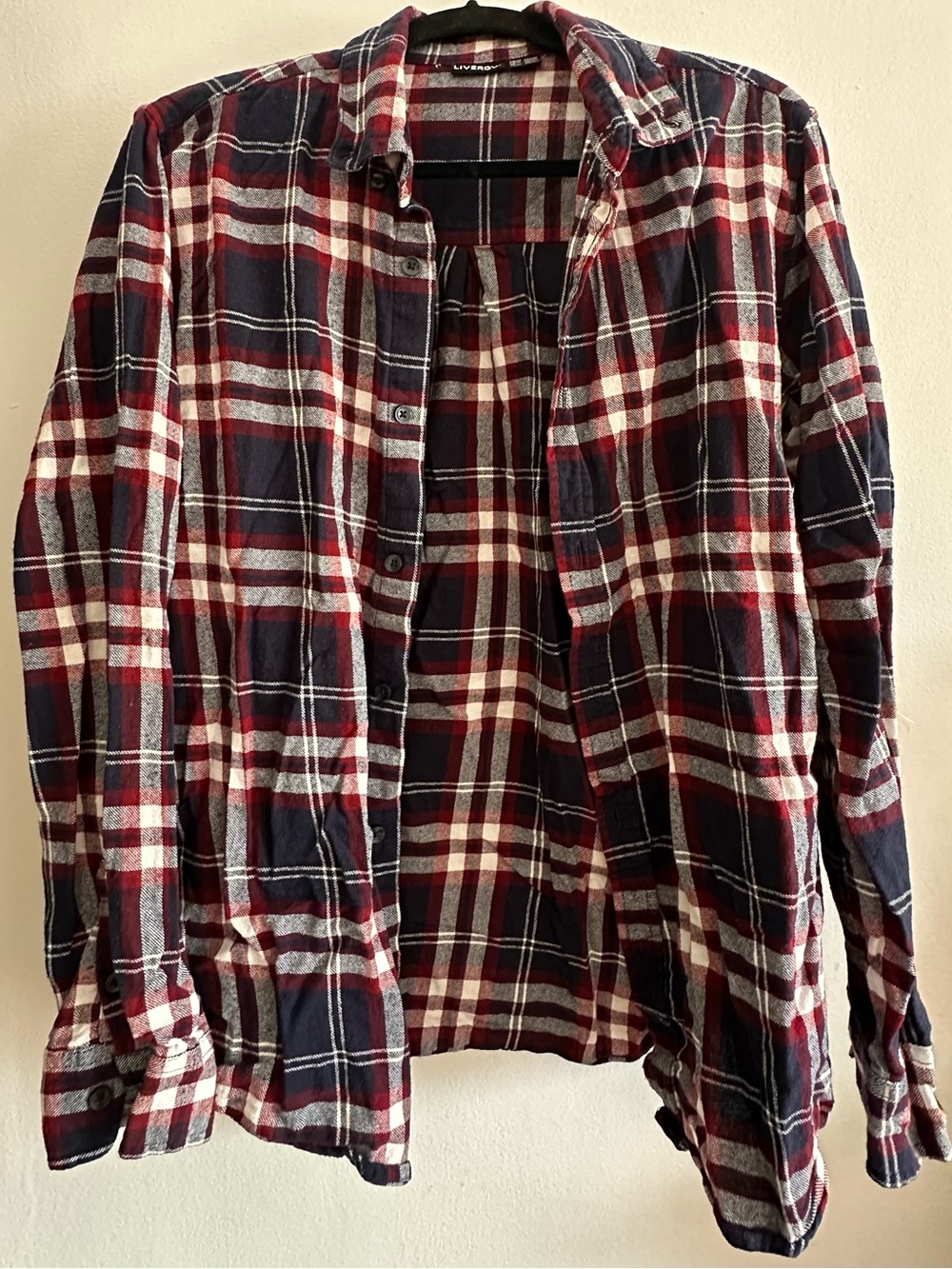 Plaid Button-Up Shirt in Navy and Burgundy
